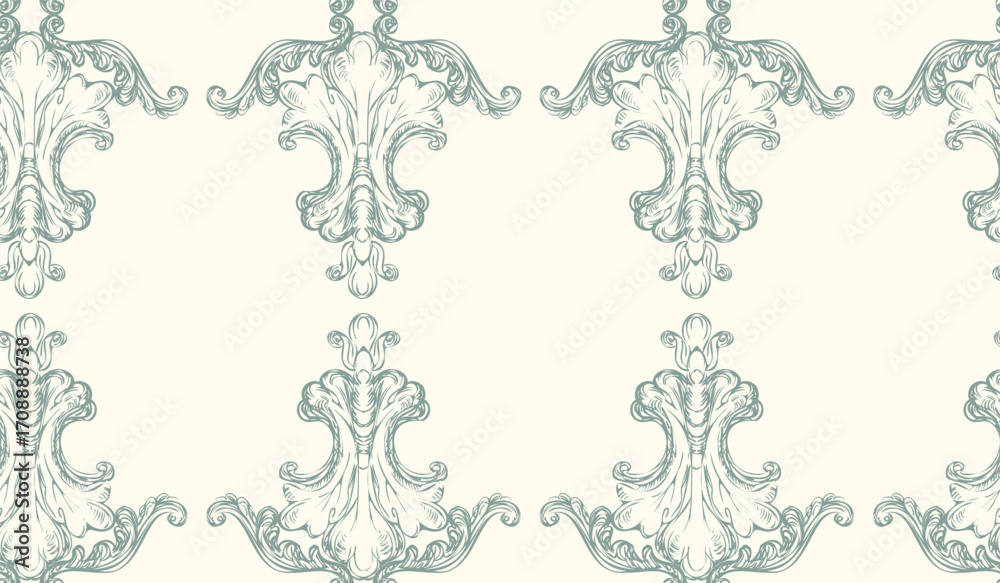 Fototapeta premium Victorian seamless wallpaper pattern hand drawing baroque ornament