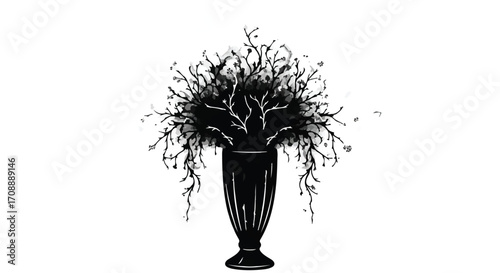 Elegant dark floral arrangement in a classic vase, evoking a sense of dramatic beauty and sophisticated style.
