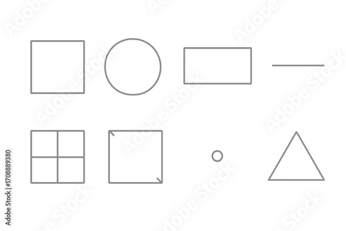 Basic geometric shapes silhouette icon set. featuring square, circle, rectangle, line, triangle, dot symbols