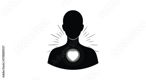 Inner light and heart glowing within a person's silhouette, symbolizing hope and positivity.