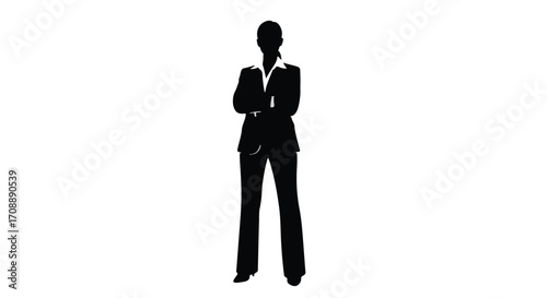 Confident businesswoman in silhouette stands with arms crossed against a clean white background