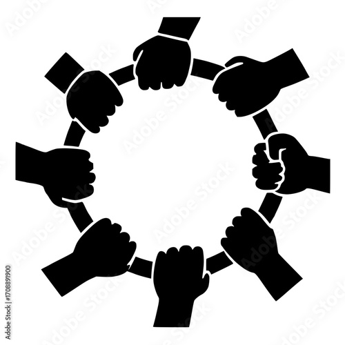 Diverse hands unite in powerful circular teamwork
