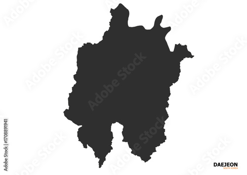 A black silhouette vector map of Daejeon, featuring clear outlines of the city's boundaries and key geographical features.