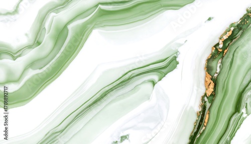Abstract Green and White Marble Texture with Gold Accents