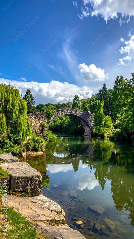 Fototapeta premium River bridge with reflection