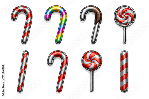 Holiday candy icons set. featuring candy cane, lollipop, and sweet treats in festive style