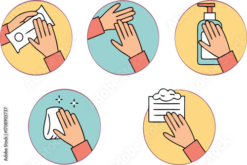 Vector illustration of hand hygiene steps for disease prevention scalable eps icon vector