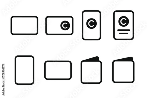 Business card silhouette icons set. featuring various card styles and designs for branding and contact exchange