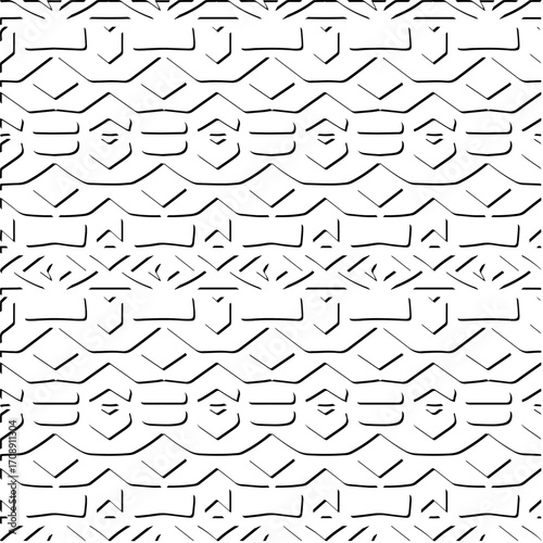 3d relief tiles. Vector pattern with symmetrical elements . Modern stylish abstract texture. Repeating tiles from striped elements. Black and white pattern.