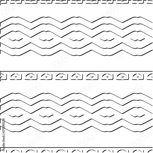 3d relief tiles. Vector pattern with symmetrical elements . Modern stylish abstract texture. Repeating tiles from striped elements. Black and white pattern.