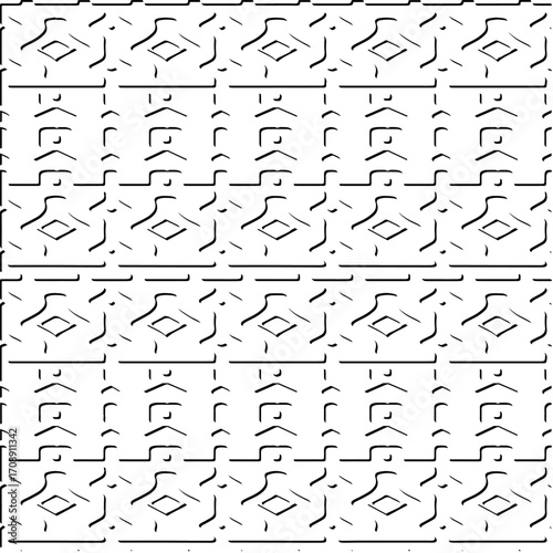 3d relief tiles. Vector pattern with symmetrical elements . Modern stylish abstract texture. Repeating tiles from striped elements. Black and white pattern.