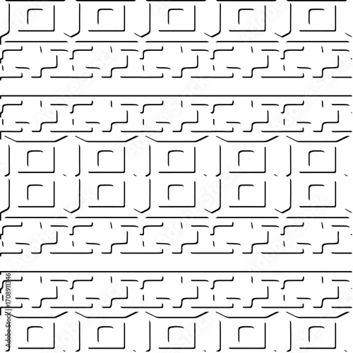 3d relief tiles. Vector pattern with symmetrical elements . Modern stylish abstract texture. Repeating tiles from striped elements. Black and white pattern.