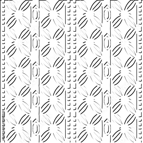 3d relief tiles. Vector pattern with symmetrical elements . Modern stylish abstract texture. Repeating tiles from striped elements. Black and white pattern.