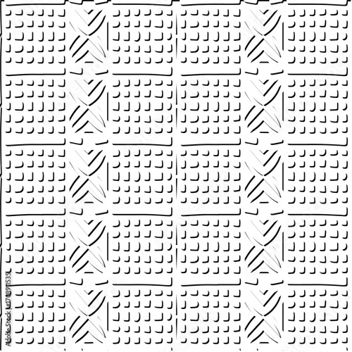 3d relief tiles. Vector pattern with symmetrical elements . Modern stylish abstract texture. Repeating tiles from striped elements. Black and white pattern.