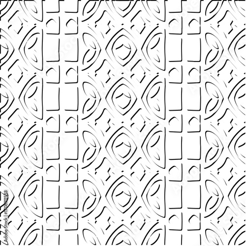 3d relief tiles. Vector pattern with symmetrical elements . Modern stylish abstract texture. Repeating tiles from striped elements. Black and white pattern.