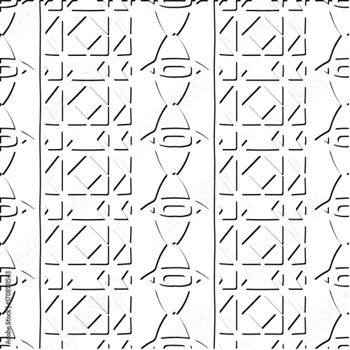 3d relief tiles. Vector pattern with symmetrical elements . Modern stylish abstract texture. Repeating tiles from striped elements. Black and white pattern.