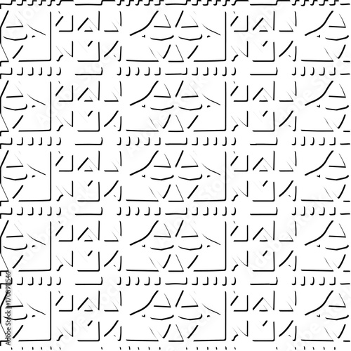 3d relief tiles. Vector pattern with symmetrical elements . Modern stylish abstract texture. Repeating tiles from striped elements. Black and white pattern.