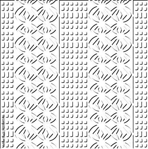 3d relief tiles. Vector pattern with symmetrical elements . Modern stylish abstract texture. Repeating tiles from striped elements. Black and white pattern.