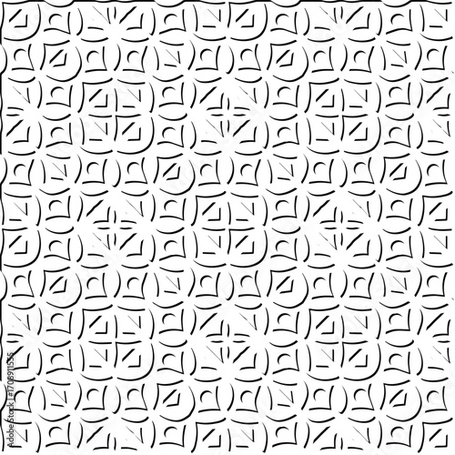 3d relief tiles. Vector pattern with symmetrical elements . Modern stylish abstract texture. Repeating tiles from striped elements. Black and white pattern.