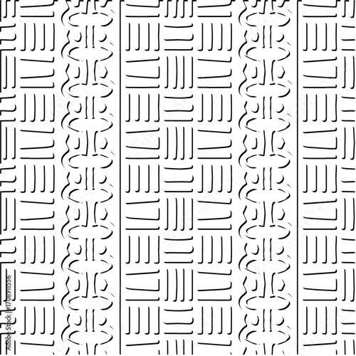 3d relief tiles. Vector pattern with symmetrical elements . Modern stylish abstract texture. Repeating tiles from striped elements. Black and white pattern.
