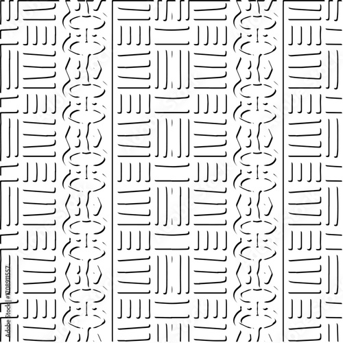 3d relief tiles. Vector pattern with symmetrical elements . Modern stylish abstract texture. Repeating tiles from striped elements. Black and white pattern.