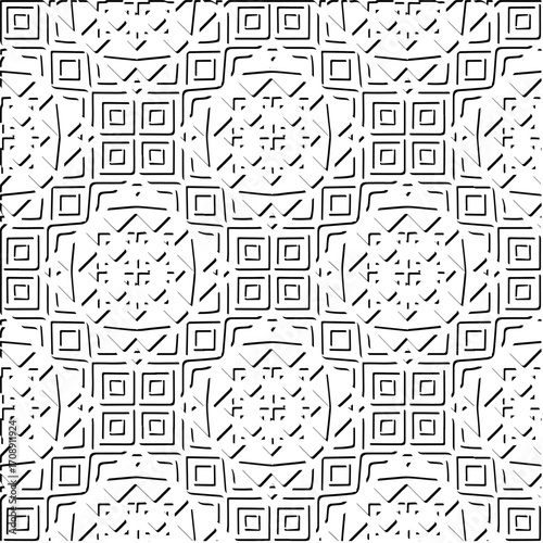 3d relief tiles. Vector pattern with symmetrical elements . Modern stylish abstract texture. Repeating tiles from striped elements. Black and white pattern.