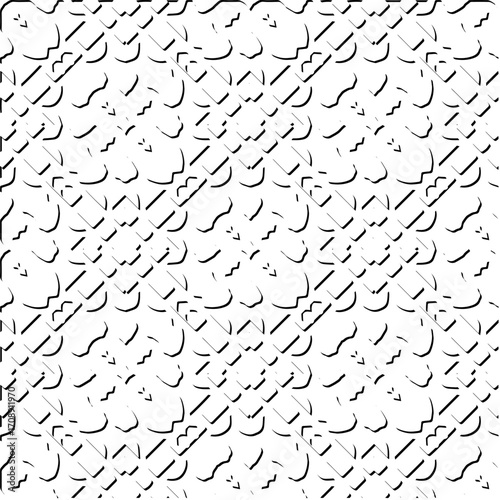 3d relief tiles. Vector pattern with symmetrical elements . Modern stylish abstract texture. Repeating tiles from striped elements. Black and white pattern.