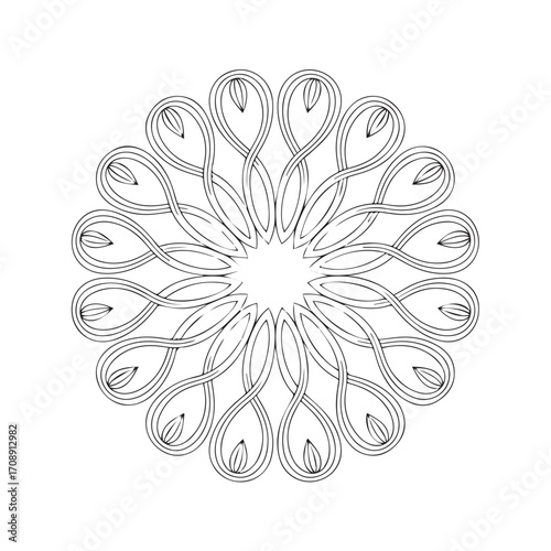 Intricate black and white mandala design with detailed geometric patterns and symmetrical radial symmetry