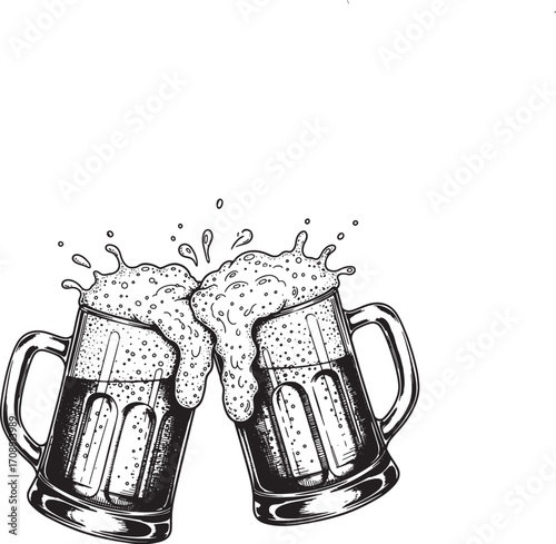 mug of beer with foam, Foamy Toast Celebration