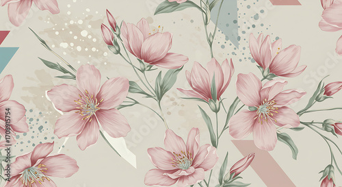Elegant Floral Watercolor Pattern with Pink Blossoms and Soft Textures