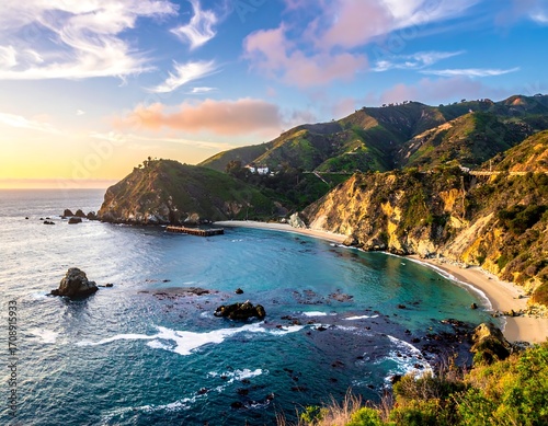 Coastal scenery at sunset