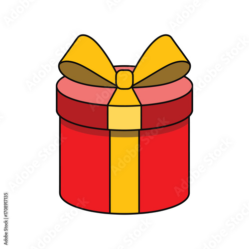 Illustration of a red gift box with a yellow ribbon, symbol of celebration, present, and surprise for special occasions