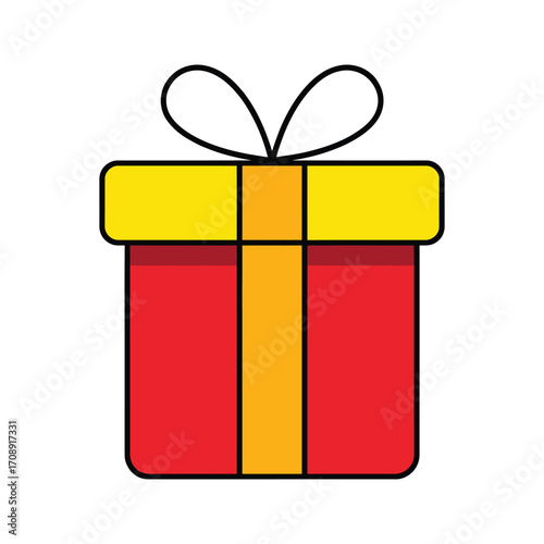 A charming red gift box with a yellow ribbon and bow, , perfect for celebrating birthdays, holidays, and special occasions with joy