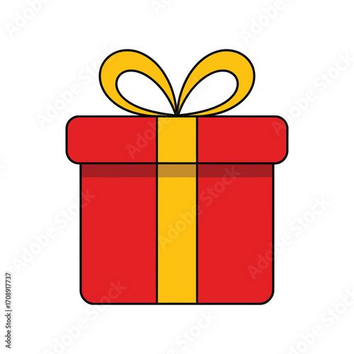 A red gift box with a golden ribbon, perfect for christmas, new year, or any special occasion, adding a festive touch to your designs