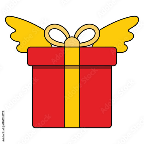 Festive red gift box with golden wings, a delightful present for special occasions and joyful surprises