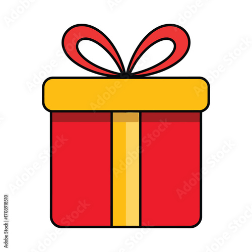 A simple yet elegant red gift box tied with a yellow ribbon, , perfect for conveying the spirit of giving and celebration