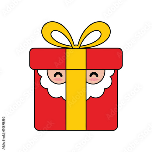 A delightful christmas illustration featuring santa claus playfully peeking out from a vibrant red gift box, , adding a touch of holiday cheer