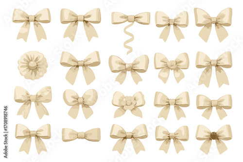 Gift ribbon silhouette icon set. featuring bow, knot, rosette, lace, flower, and curly ribbon symbols