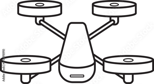 Air Drone flying quadcopter black and white icon.