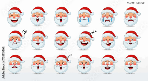 Christmas icon collection of santa claus emoji faces vector illustration christmas holiday season festive characters graphics vector