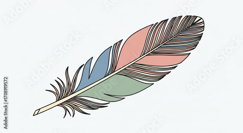 Whimsical Pastel Feather Illustration with Delicate Lines and Soft Hues
