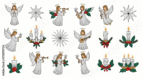 Christmas icon christmas angels vector art with stars and candles for holiday season design and decoration projects vector