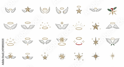 Christmas icon set of christmas angel wings halo and star vector illustration clip art for holiday decoration and design needs vector