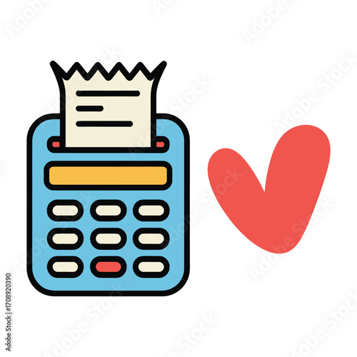A cute illustration of a calculator with a receipt and a heart next to it, it represents love for accounting and financial management