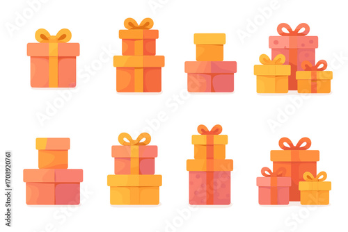 Gift silhouette icon set. featuring single present, double presents, stacked gifts, and multiple present symbols