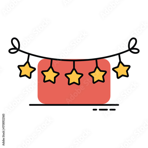 Festive illustration of a gift box adorned with star garland, , perfect for holiday promotions and seasonal marketing campaigns, offering a cheerful and decorative design