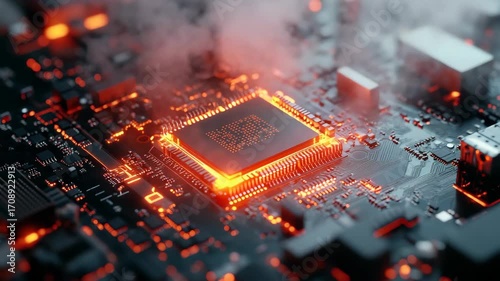 Overheating CPU emits smoke as its internal components fail under immense strain