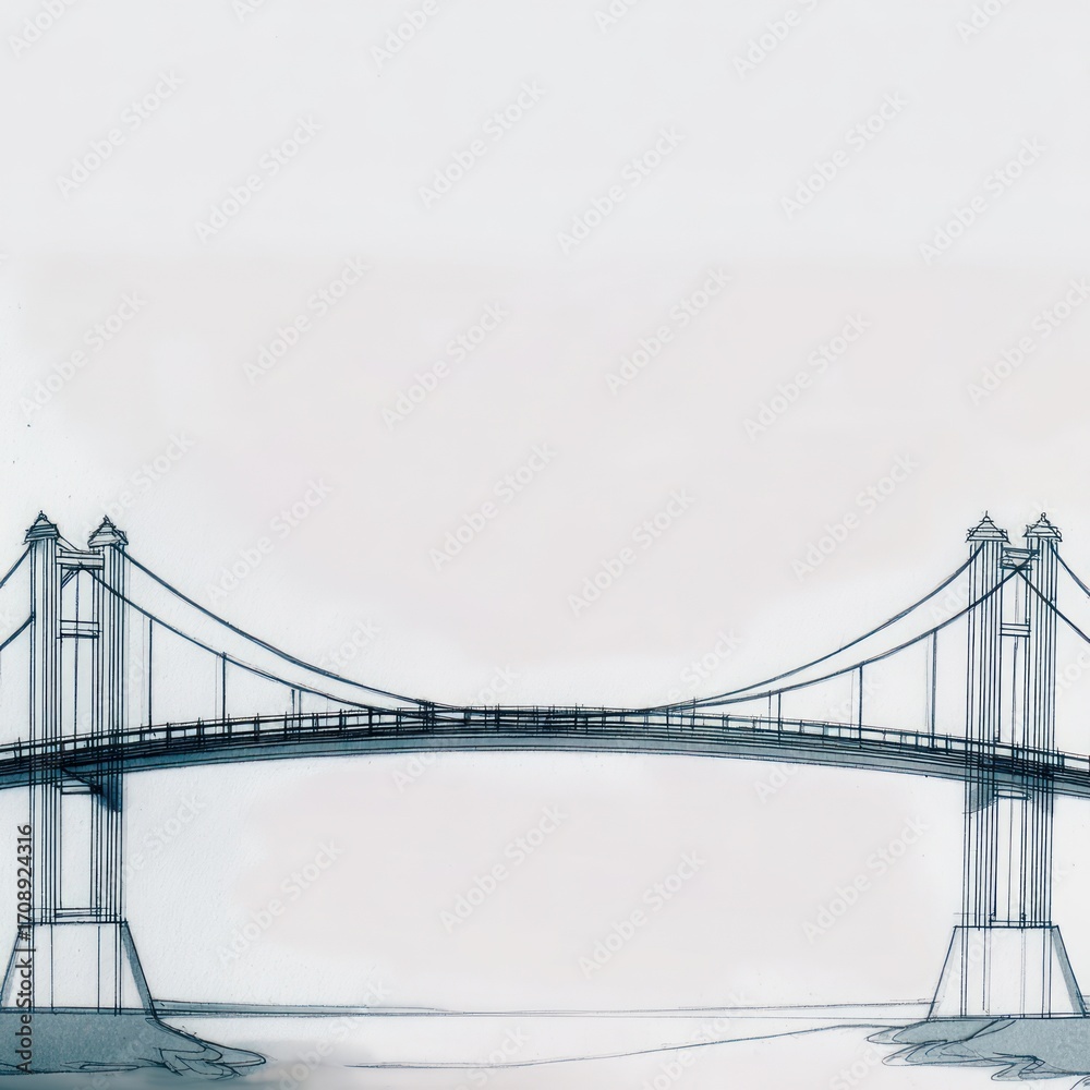 Fototapeta premium Bridge illustration against white background minimalist architectural design