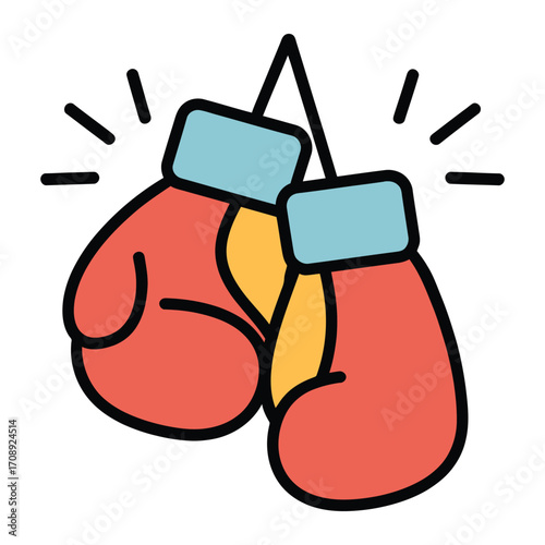 Illustration of a pair of boxing gloves hanging, symbolizing sport, competition, and determination in a minimalist style