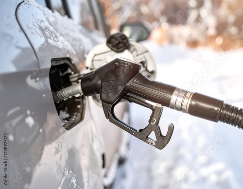 Fueling Car in Snowy Weather